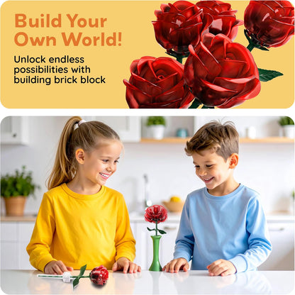 PicassoTiles Red Stem Rose Building 45pc Set With Magnetic Hold Piece Creative Hands-On Play Discovery Activity Kit Room Decor Gifts For Mother’s Day Present Display Flower Boys Girls Kid Age 3+ PBS20