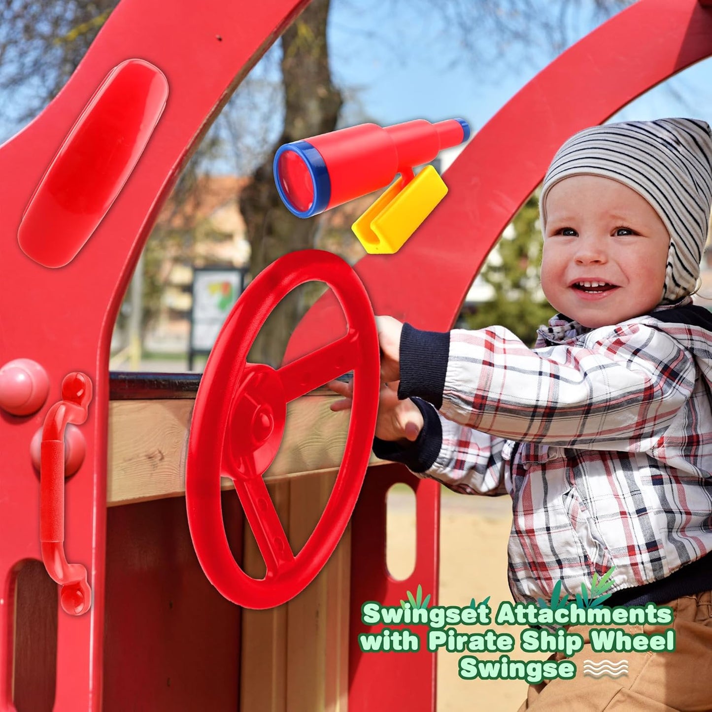 5 Pack Kids Playground Accessories Set Swingset Steering Wheel Plastic Telescope Safety Handles Telephone Toy for Outdoor Playhouse Playset (Color Set 4)