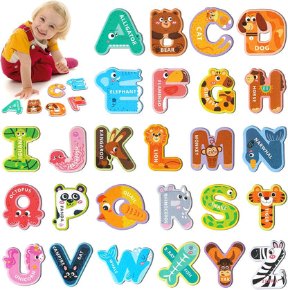 Magnetic Letters for Toddlers 1-3, 26PCS Cute Animal Alphabet Magnets Letters Learning Toys for Toddlers 1-3 Uppercase ABC Magnets for Refrigerator Best Gifts for Birthday Easter Basket Stuffers
