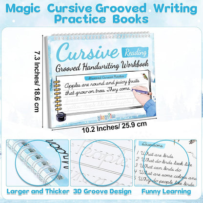 gisgfim Grooved Cursive Handwriting Workbook Magic Reusable Grooved Cursive Handwriting Practice Guided Tracing with Disappearing Ink Pens for Beginners Kids Learning Activities Supplies (Sentence)