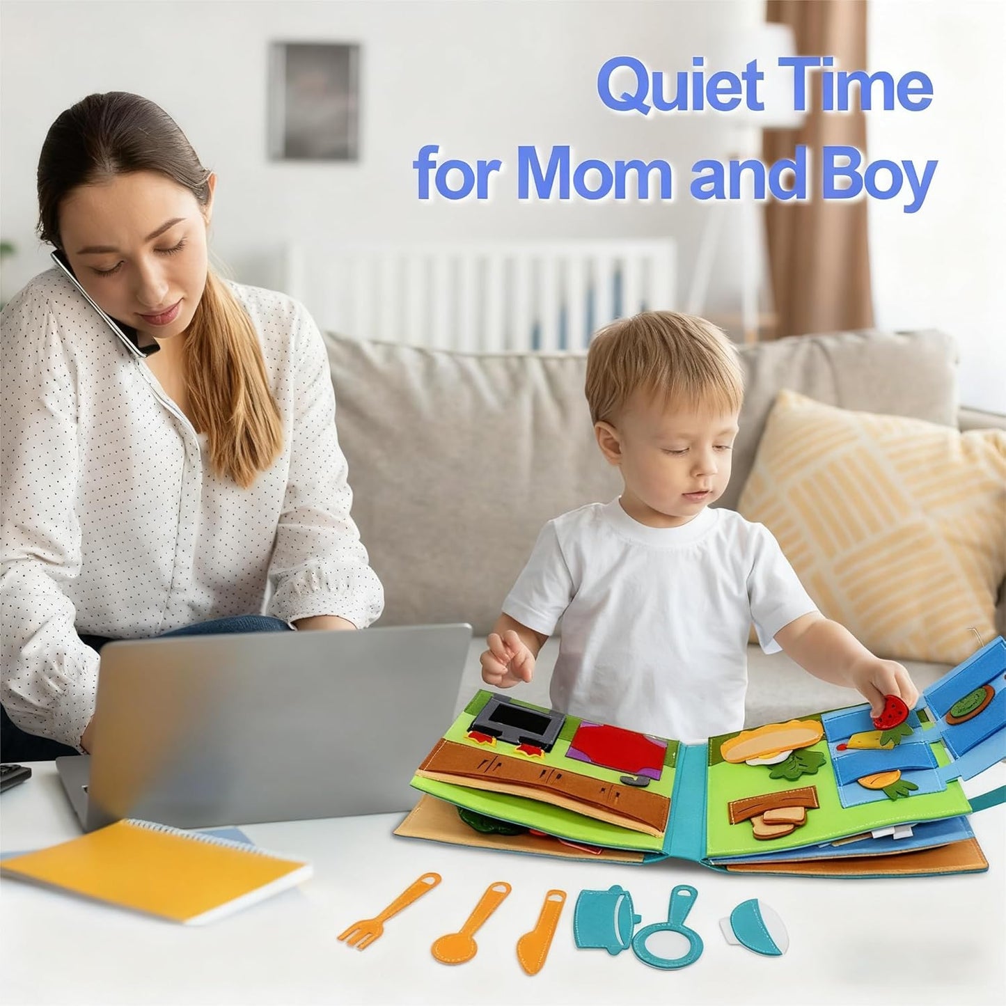 BizyKoady Busy Book for Toddlers 1-3, Montessori Toys for 1 Year Old, Kids Travel Toys, Educational Activity Book, Birthday Gifts for Boys & Girls, Washable Felt Busy Board, Giraffe