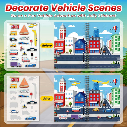 Animals Reusable Sticker Book for Toddlers, DIY Make-a-face Animals Jelly Fun 3D Stickers, Washable Puffy Stickers for Kids Toys, Airplane Road Trip Travel Activities Essentials for Kids 3 4 5 Years