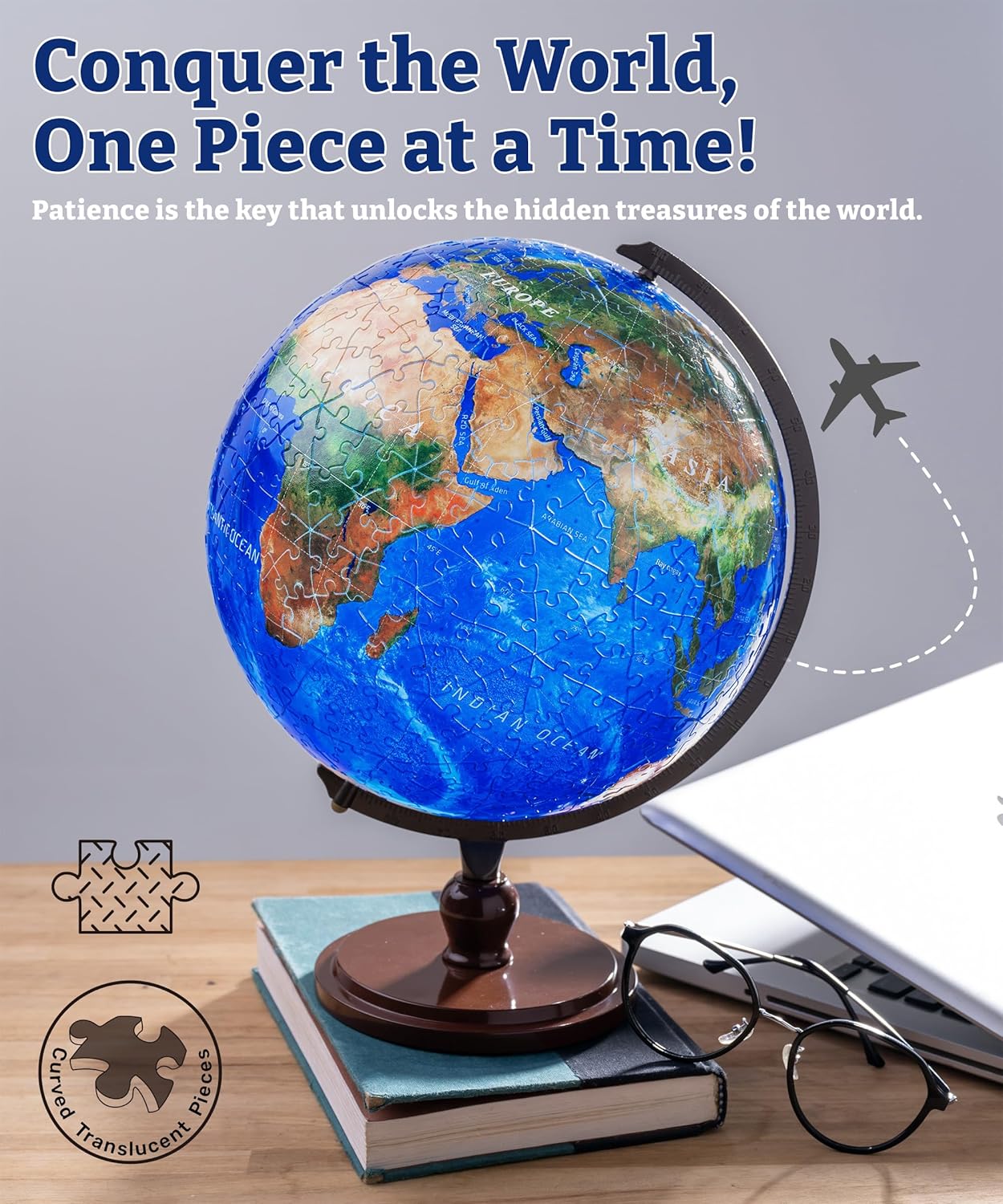 Pintoo Puzzles Pintoo 3-D Puzzle Globe Classic Small 6" Earth Globe Decor with 240 Curved Puzzle Pieces - Globes of The World for Unisex Adults, Explorers, Business, Home Decoration [A3751]