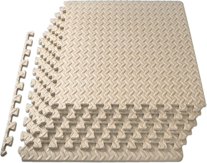 ProsourceFit Exercise Puzzle Mat ½-inch, EVA Interlocking Foam Floor Tiles for Home Gym, Workout Equipment, Kids Play Areas, Cream, 24 Sq Ft - 6 Tiles