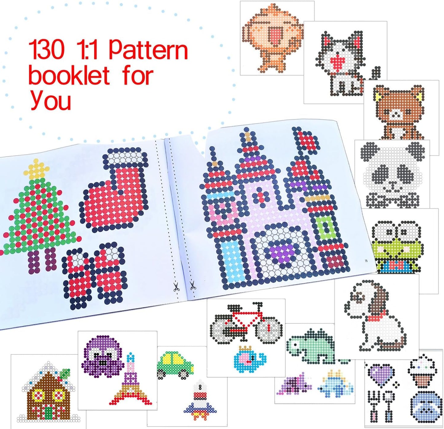 Vytung 4pcs 5mm Fuse Beads Boards Set,130 Patterns,Tweezers and Ironing Paper Large Clear Plastic Pegboards Template Beads Boards for Craft Beads