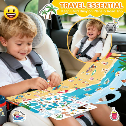 6 Sets Reusable Sticker Book for Toddlers 3-6, Jelly Sticker Books for Toddler, Travel Sticker Activity Toys for Kids 3 4 5 6 Years Old Girls & Boys