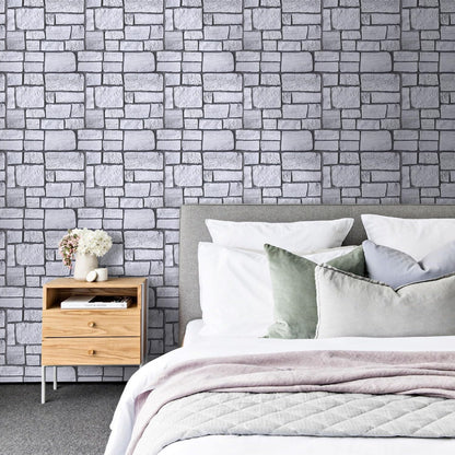 COMSTICKC 3D Faux Gray Stone Wall Sticker Peel and Stick Wall Panels,10 Pcs of 12"X12",Ultra-Light Thin PVC Decorative Tiles Rocks Stone Backsplash Interior Decor,Paintable