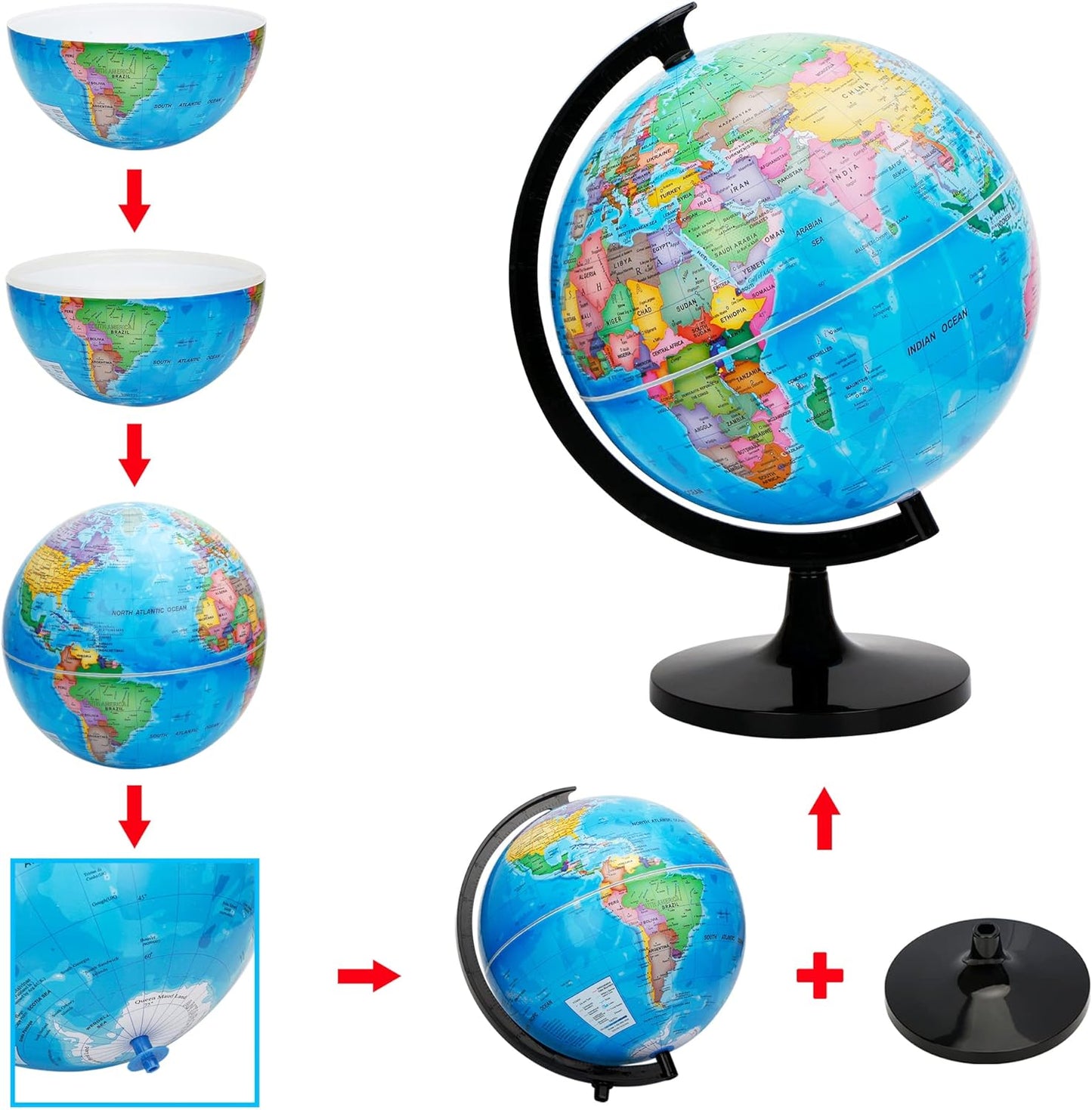 Exerz 8" World Globe - Political Map Educational- Self Assembled School Globe