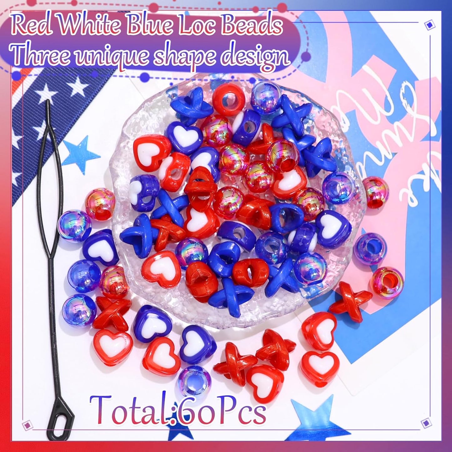 60PCS Pink White Hair Beads for Braids Three Styles Cute Loc Beads Heart Shape Bead for Kids Dreadlock AB Color Round Pony Bead Accessories