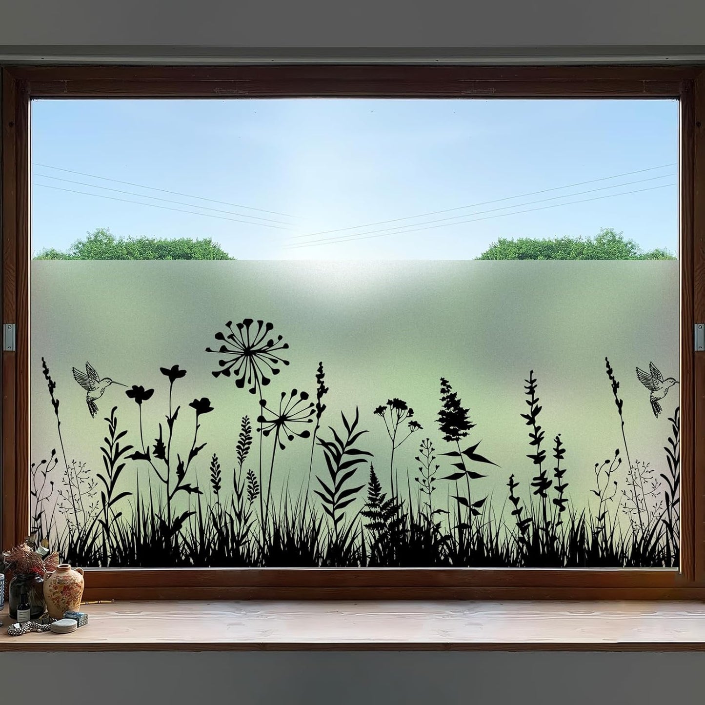 DKTIE Window Privacy Film Flowers Pure White Pattern Stained Glass Window Film Decorative Frosted Glass Window Film Sun Blocking Heat Control Static Cling (A274, 17.5" x 78.7")