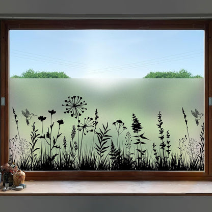 DKTIE Window Privacy Film Flowers Pure White Pattern Stained Glass Window Film Decorative Frosted Glass Window Film Sun Blocking Heat Control Static Cling (A274, 17.5" x 78.7")