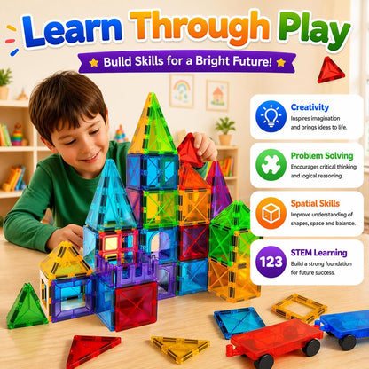 LATI Magnetic Tiles Starter Set for Kids,Beginner Magnetic Building Blocks for Early Learning, Build in 2D & 3D, Open-Ended STEM Building Toy,Easy to Start for Early Builders,Toy Gift for Ages 3–6
