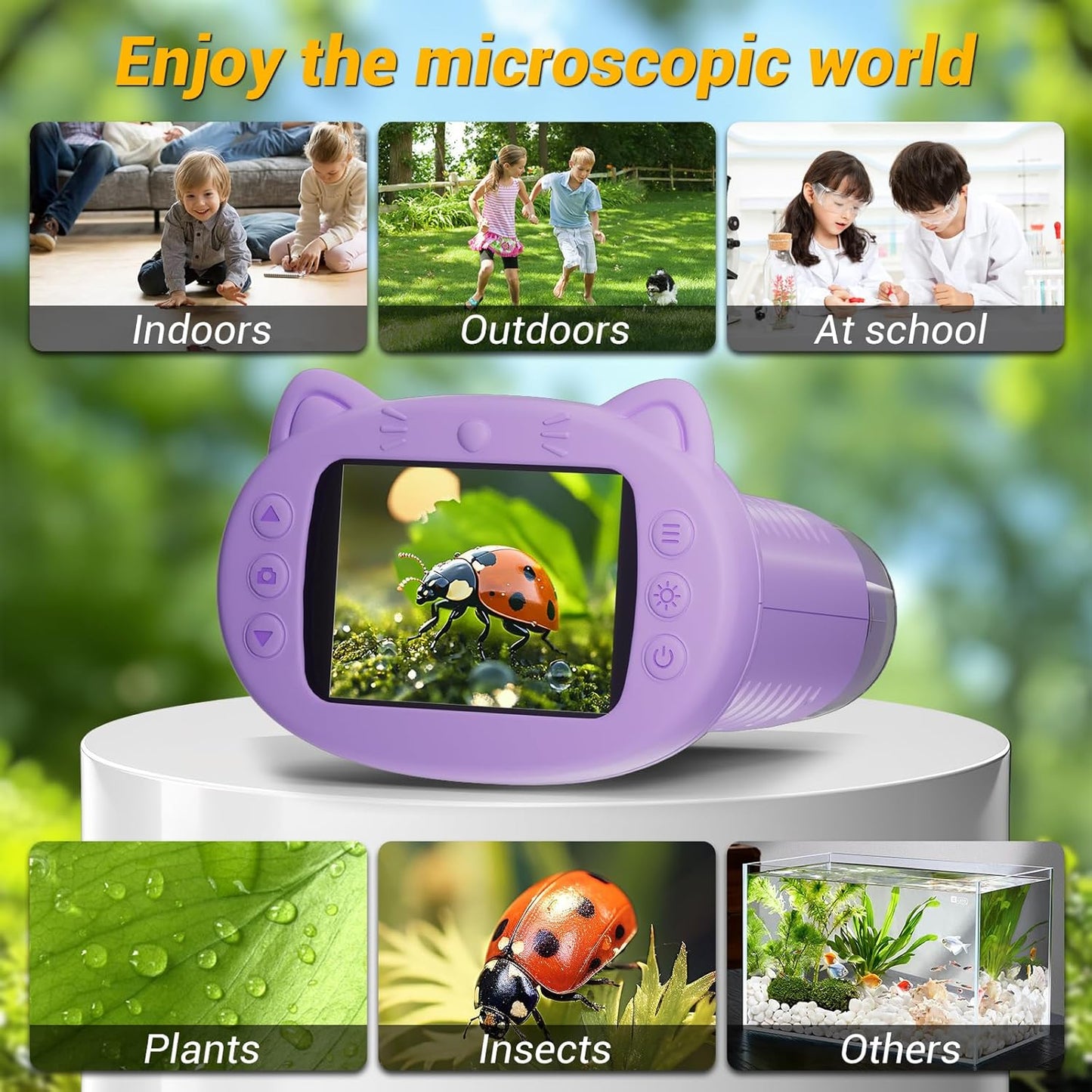 Kids Microscope: 1000X Handheld Pocket Microscope for Photo and Video Portable Science Kits STEM Toys – Christmas/Birthday Gifts for Girls & Boys Ages 3-12(Orange)