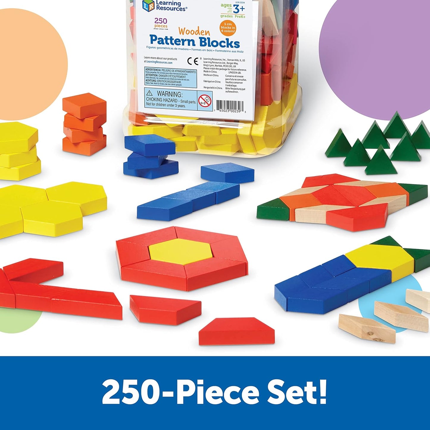 Learning Resources Wooden Pattern Blocks - Educational Toys and Tangram Puzzle Manipulatives for Kindergarten, Early Math Toys, Wood Pattern Blocks for Classroom and Homeschool, Teacher Must Haves