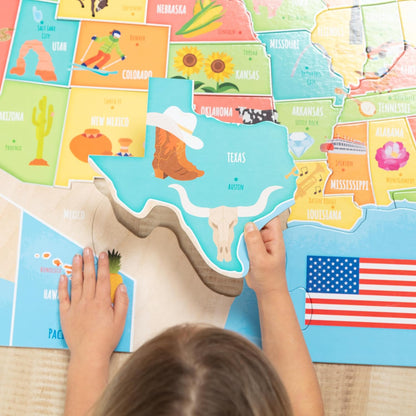 Melissa & Doug USA Map Jumbo Floor Puzzle, 51-Piece Jigsaw Puzzle of The United States, with State Capitals, Over 3 Ft Long, Kids Puzzles for Girls & Boys Ages 6+