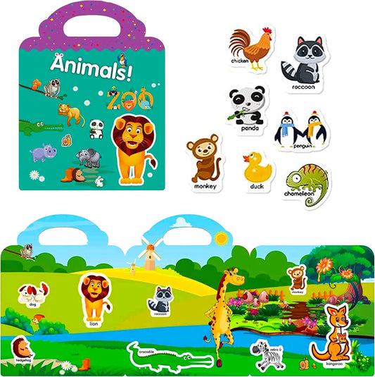 RUSON Reusable Sticker Book for Kids, 2 Sets Educational Learning Toys Travel Stickers Activity Books for Toddler Girls Boys Age 3+ Birthday Gifts - Vehicle & Dinosaur