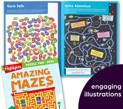 Highlights for Children Puzzle Fun 2025 Books for Kids Ages 6 and Up, 4-Book Set of Brain Teasers, Mazes, Word Puzzles and More Travel-Friendly Screen Free Kids Puzzles