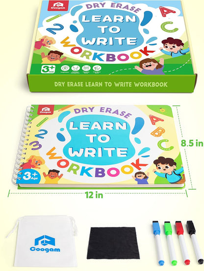 Coogam Learn to Write Workbook, Numbers Letters Practicing Book, ABC Alphabet Sight Words Handwriting Educational Montessori Toy for Home Classroom Kindergarten Preschool Kids