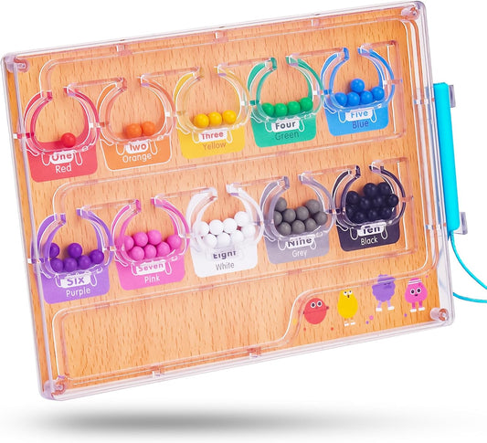Wood Grain Magnetic Color & Number Maze – Montessori Toddler Wooden & ABS Puzzle Board with Secure Screwed Panel, Educational Color Matching & Counting Toy for Kids Ages 3+(Natural)