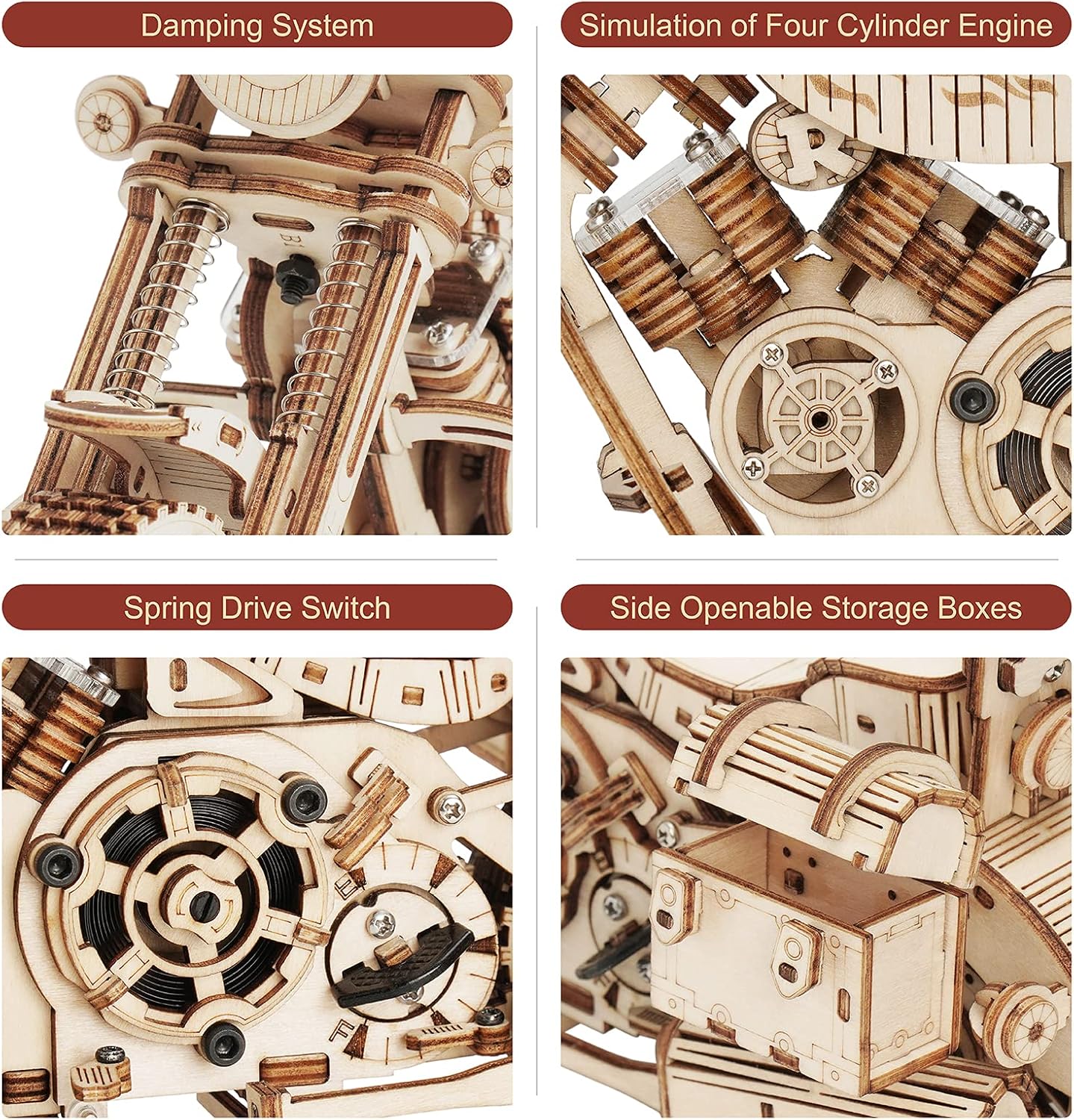 Rowood 3D Puzzles for Adults, Model Car Kits, Wooden Model Kit for Adults to Build,DIY Motorcycle Mechanical Gears Building Set Toys for Age 14+, Christmas Birthday Gift