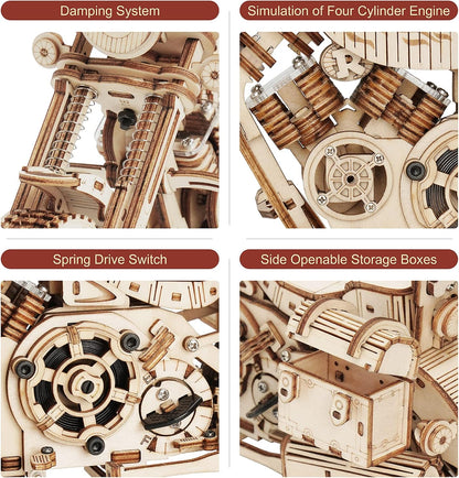 Rowood 3D Puzzles for Adults, Model Car Kits, Wooden Model Kit for Adults to Build,DIY Motorcycle Mechanical Gears Building Set Toys for Age 14+, Christmas Birthday Gift