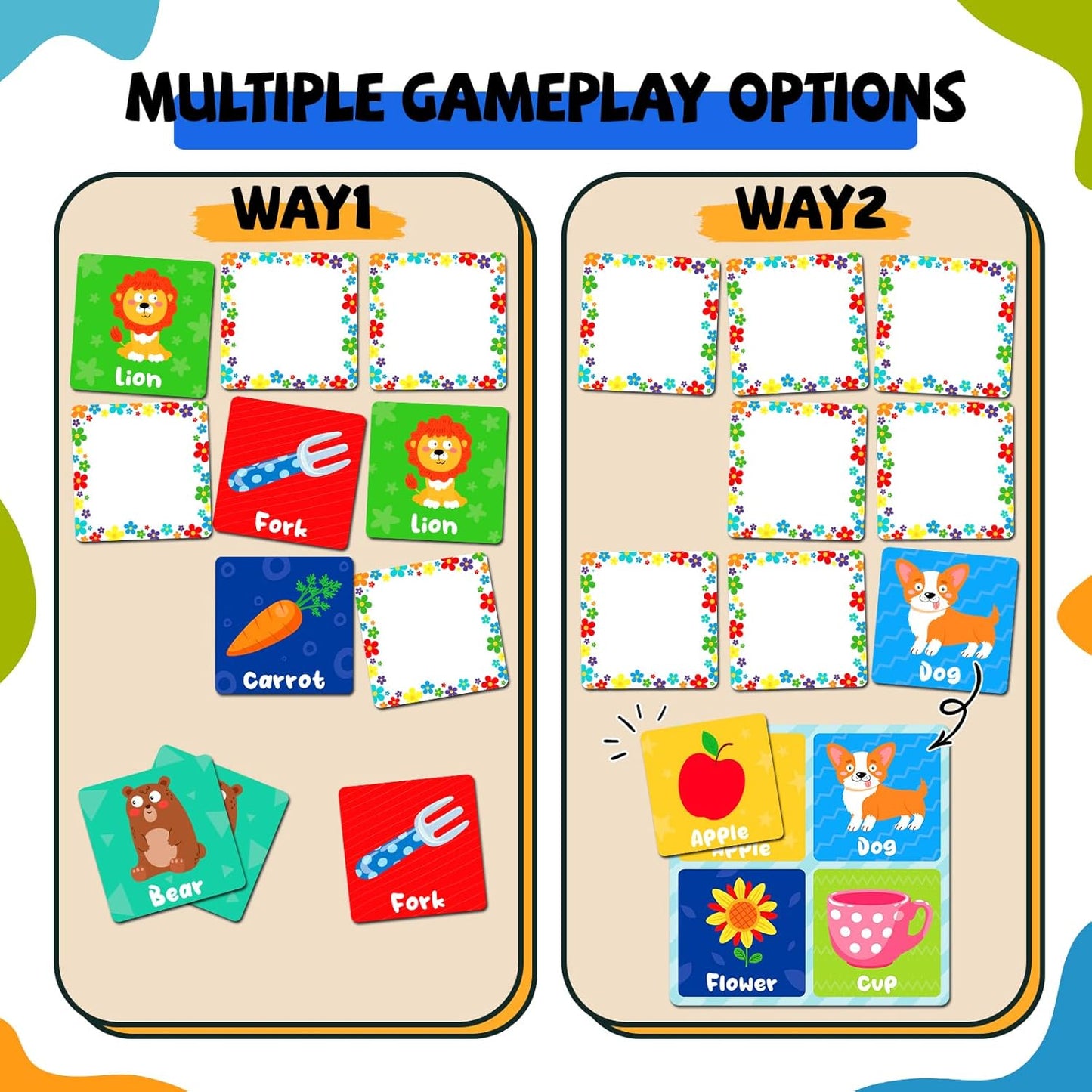zheyistep 100 PCS Animal Matching Game for Kids Toddlers Memory Game, Animal Match Game Concentration Card Game for Boys Girls Preschool Learning Activities