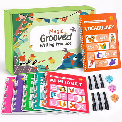 Magic Grooved Writing Practice Books, Reusable Grooved Writing Books for Kids 3-5, Learn to Write Letters Numbers,Math,Tracing, Magic Copybooks Preschool Learning Activities-1Pack