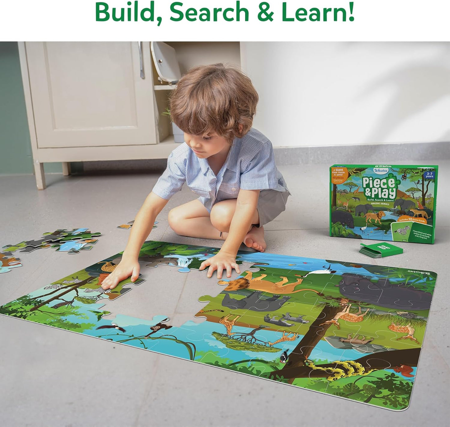 Skillmatics Floor Puzzle & Game - Piece & Play Construction Site, Jigsaw & Toddler Puzzles, Educational Toy, Gifts for Boys & Girls Ages 3, 4, 5, 6, 7 (48 Pieces, 2 x 3 feet)