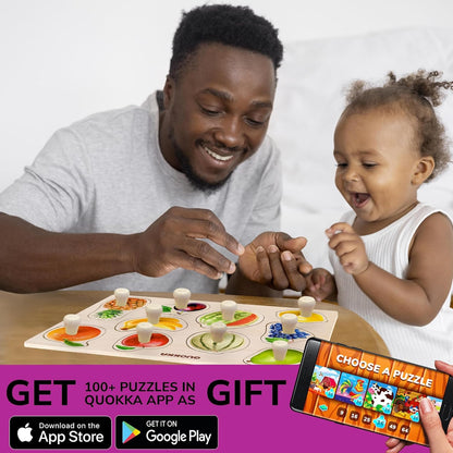 QUOKKA Wooden Puzzles for Toddlers 1-3 - 6XSET Toddler Puzzles Ages 2-4 with Rack - Learning Alphabet - Numbers - Animals Montessori Toy for Kids 3-5 - Wood Games Gift for Boys and Girls