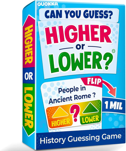 QUOKKA Trivia Board Games for Kids and Adults – Family Board Games for Family Game Night – Higher or Lower Trivia Cards for Kids 8-12 – Guess Fun Questions – Educational Card Game for Families&Teens