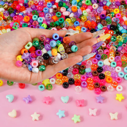 1000+pcs Glitter Pony Beads Bulk, Acrylic 9mm Large Plastic Bead for Bracelets Big Hole Hair Braids Crafts DIY Projects