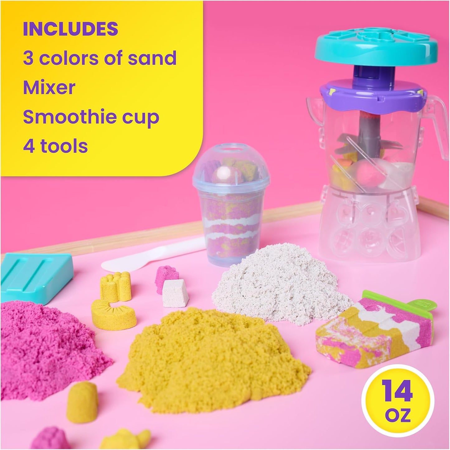 Kinetic Sand, Smoothie Mixer Playset with 14 oz Play Sand, Tools & Popsicle Mold, Play Food Toy, Arts and Crafts Kids Toys for Girls & Boys Ages 5 and up