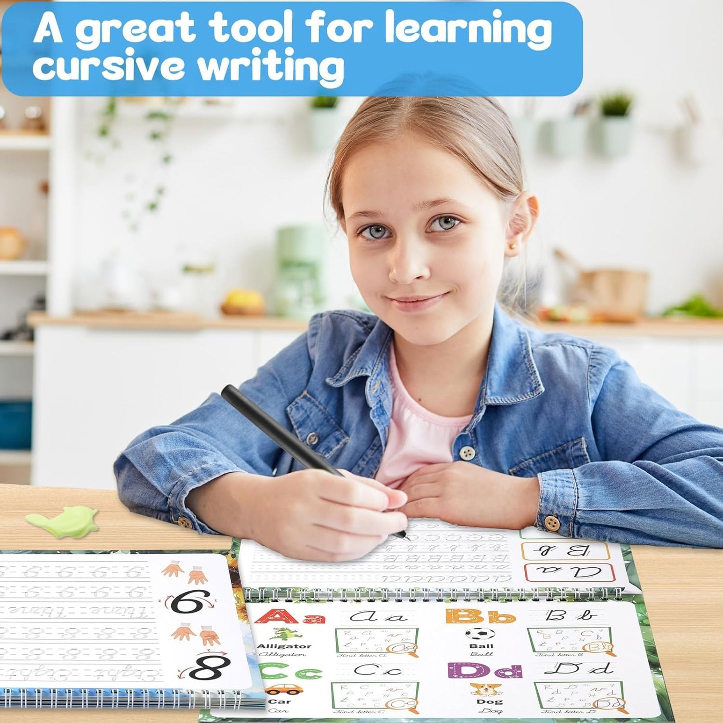 gisgfim 2 Pack Grooved Cursive Handwriting Workbook Magic Grooved Cursive Reusable Handwriting Practice with Disappearing Ink Pens Learning Activities Supplies (Jokes Riddles&Inspiring Quotes)