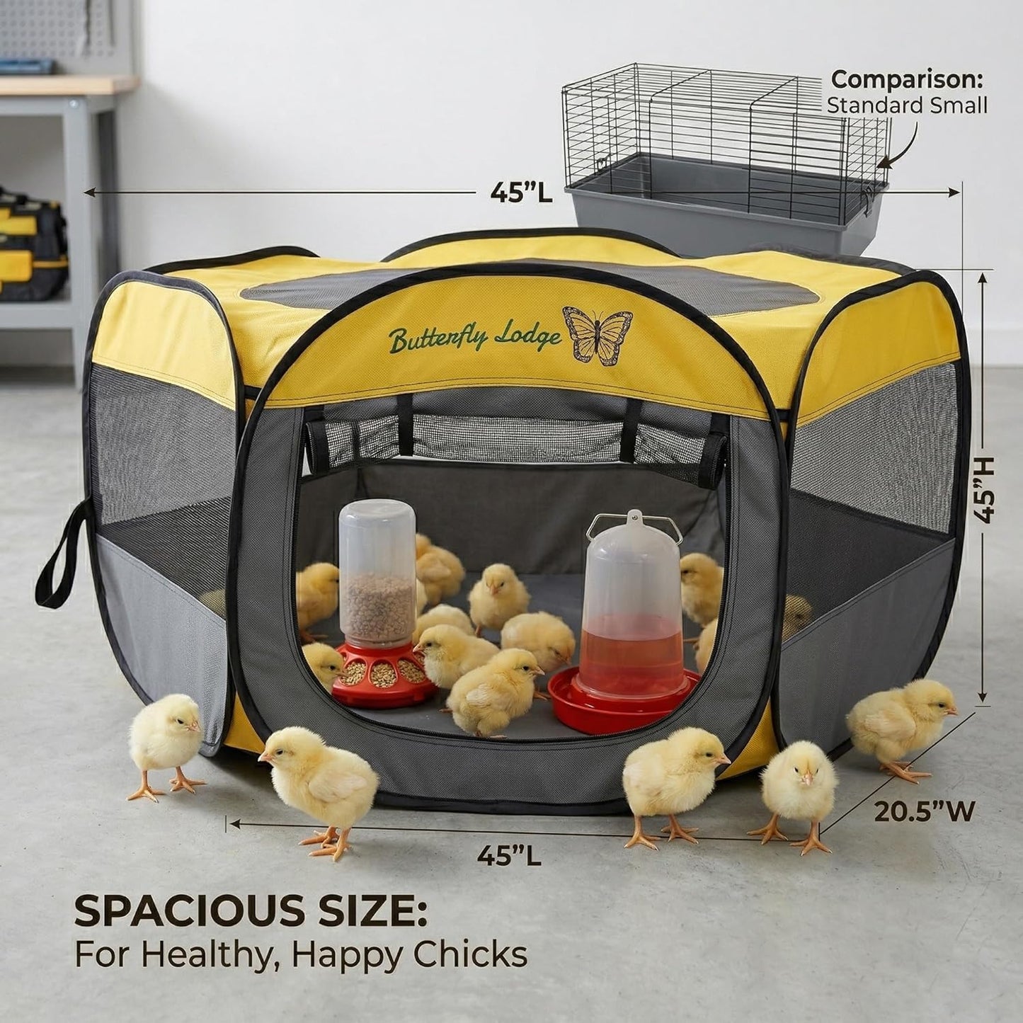 Chicken Brooder Box for Chick Starter Kit - 45" Brooder Box for Chicks - Large Chicken Brooder and Pet Tent - Brooder Box with Feeder, Waterer, and Cleaner - Chicken Box for Indoor Use