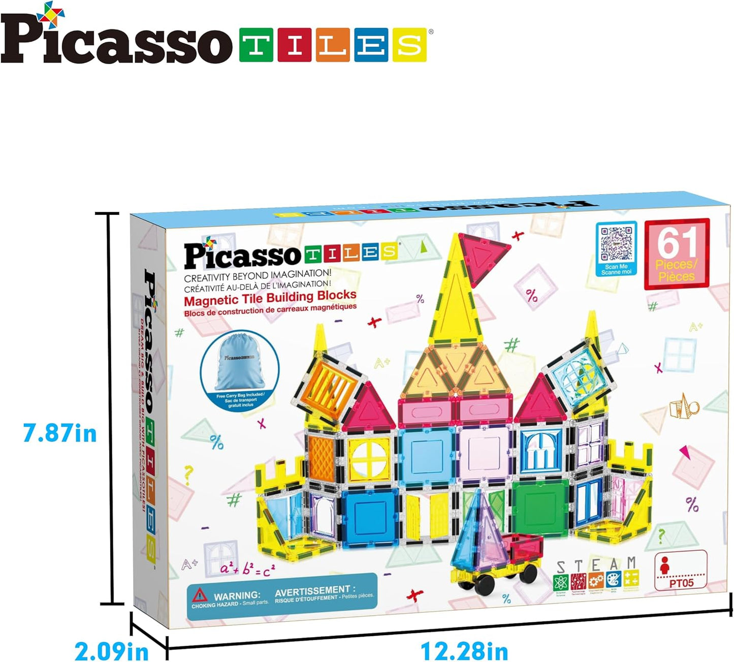 PicassoTiles 108pc Magnetic Marble Run Set with Building Tiles Race Track Car Slides Set STEM Learning Toy 3-in-1 Preschool Construction Kit for Indoor Activity and Development for Kids age 3+ PTG108