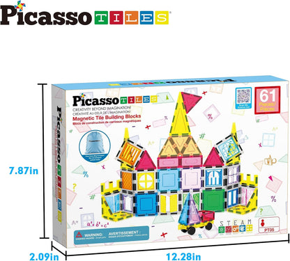 PicassoTiles 108pc Magnetic Marble Run Set with Building Tiles Race Track Car Slides Set STEM Learning Toy 3-in-1 Preschool Construction Kit for Indoor Activity and Development for Kids age 3+ PTG108