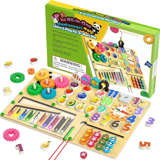 AOSITE 9-in-1 Montessori Toy Wooden Board for Toddlers Montessori Wooden Educational Toys for Baby Boys Girls Age 1 2 3 Year Old Birthday Girl Gifts for Kids