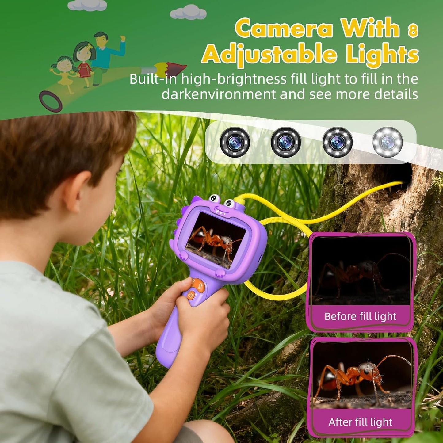 Daxiongmao Borescope Camera with Light for Kids | STEM Science Educational Toy for 3 4 5 6 7 8 Years Old Boys & Girls | Birthday Gift for Outdoor Adventures & Nature Discovery（Blue）