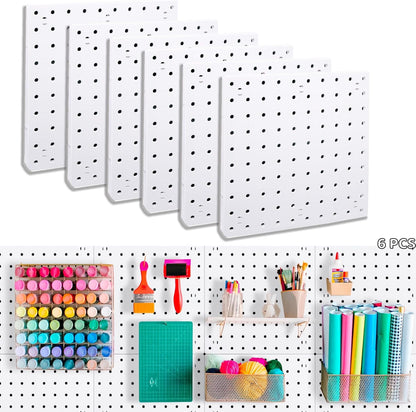 4Pcs Peg Board Panels, White ABS Pegboard Wall Mount, Easy Installation for Craft Room, Garage, Kitchen, Workshop