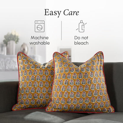 CPC 100% Cotton Throw Pillow Covers 18x18 Inch, Set of 2 Green Block Print Pattern Couch Pillow, Cute Boho Decorative Pillows for Living Room, Bedroom with Hidden Zipper- Agate Green