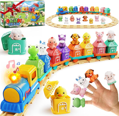 Toddler Boy Girl Toys 1-2-3, Train Set for Toddlers 2-4 with Music & Light, Toys for 1 2 3 Year Old Boy Girl, Counting Matching Sorting Montessori Learning Toy, 1 2 3 Year Old Boy Girl Birthday Gifts
