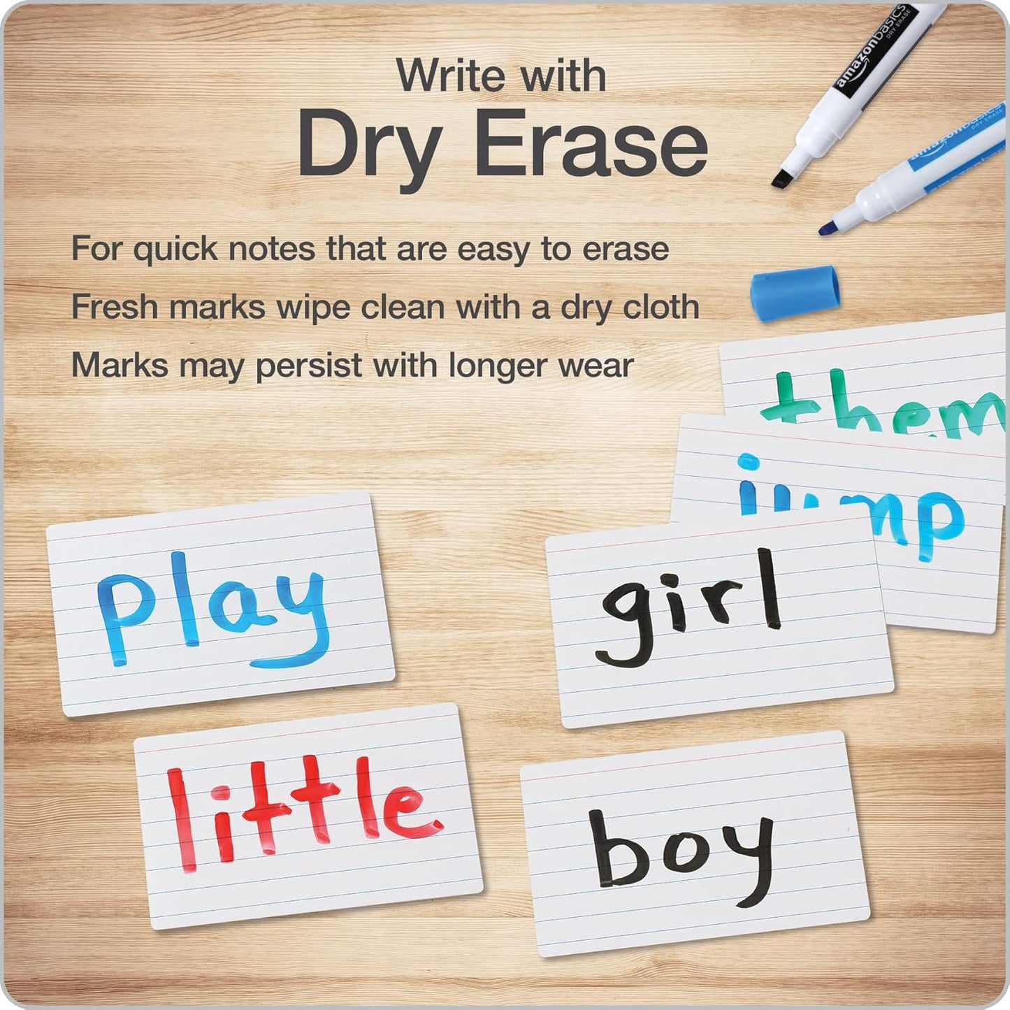 Oxford Dry Erase Index Cards, 3x5 Ruled, Reusable Flash Cards, Double Sided Dry & Wet Erase Cards for Gaming, Study or Vocabulary, 100-Pack (63512)