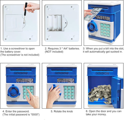 Piggy Bank Electronic Mini ATM for Kids Baby Toy, Safe Coin Banks Money Saving Box Password Code Lock for Children,Boys Girls Best Gift (Silver)