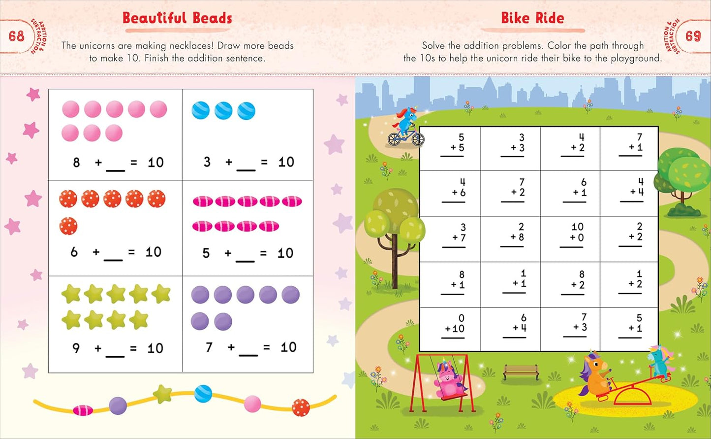 Kindergarten Activity Book Unicorns: 75 Games to Practice Early Reading, Writing, and Math Skills (School Skills Activity Books)