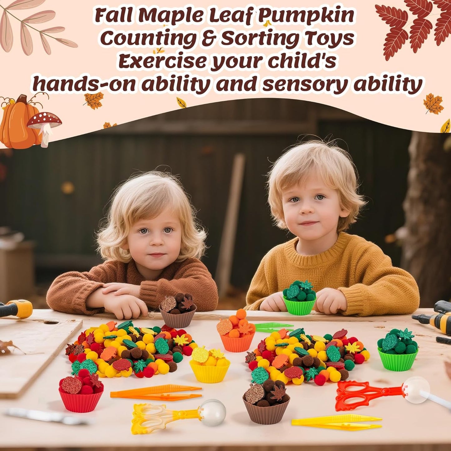 EZdhuawuse Summer Fine Motor Toys - 270Pcs Counting Sorting Sensory Bin Filler Set for Kids Xmas Counting Toy with Felt Xmas Tree Pom Poms Cup Clip for Preschool Education Activities