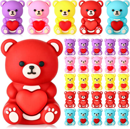 Gerrii 50 Pcs Mini Teddy Bears Bulk Small Miniature Figurines Rubber Mini Bears Tiny Little Heart for Home Desktop Landscape Counting Manipulatives Valentines Day (Colorful)