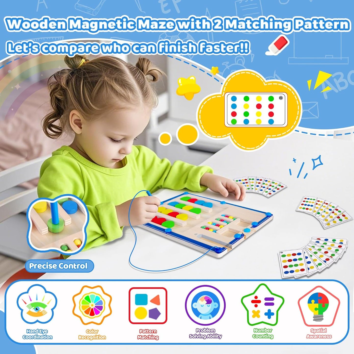 FCSONU Kids Magnetic Color Matching Puzzle Board Toys, Toddler Montessori Toys for 3 4 5 6 Years Old Boy Girls Birthday Gifts, Wooden Sensory Autistic Puzzle Maze Game Age 3-6, Preschool Activities