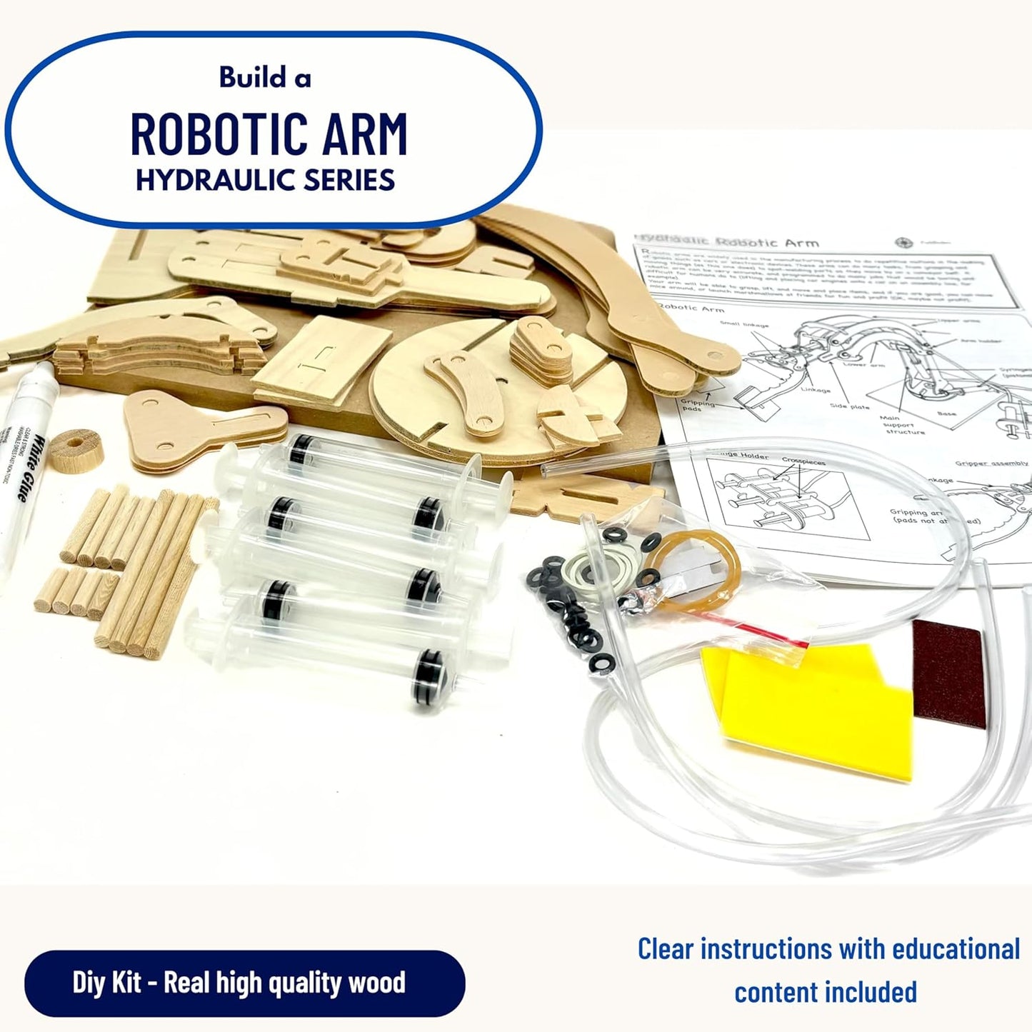 PATHFINDERS STEM Kit – Hydraulic Robotic Arm | Wooden Building Kit for Kids Ages 8-12 | Mechanical Engineering Toy | Hands-On STEM Project for Boys & Girls