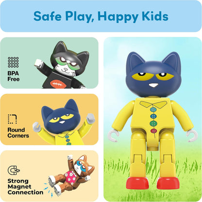 PicassoTiles Magnetic Tiles Pete the Cat Home Theme Building Blocks Double Sided Printing Toddler Magnet Toys Education STEM Learning Kit Construction Brain Development Preschool Kid Game Boy Girl 3+