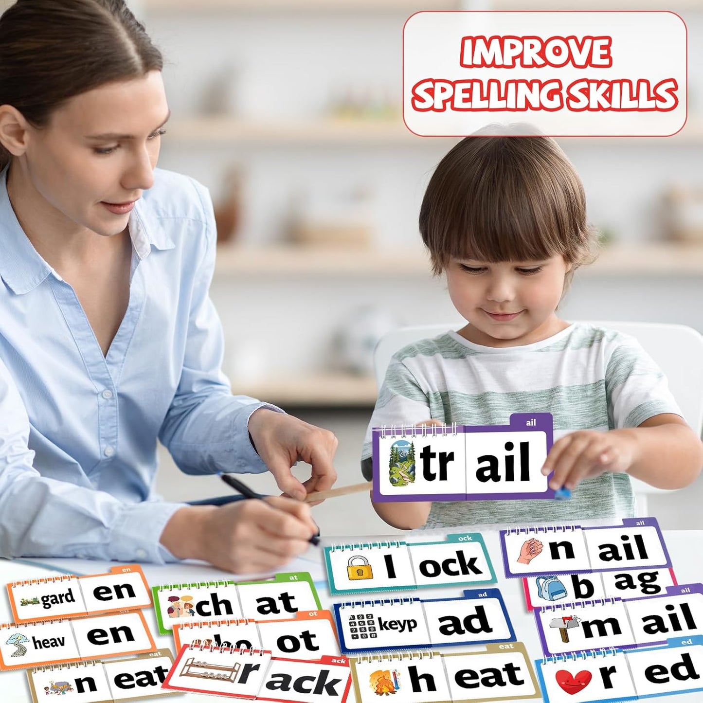 chiazllta 48 Word Family Build Book Spell Read and Rhyme Flip Activity Books ABC Vocabulary Flashcards Learn to Read Games Phonics Flashcards Kindergarten Sight Words Learning Activities for Kids